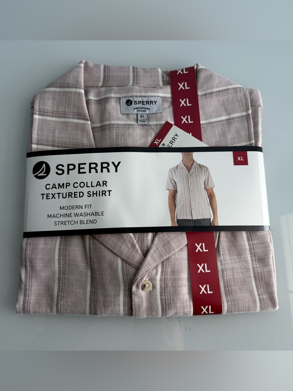 Sperry Men's Pink Camp Collar Textured Cotton Shirt Size XL